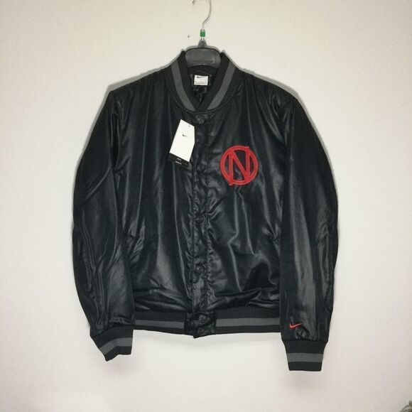 Nike Premium Full Zip Bomber Basketball Jacket Black Red DQ6203-045 Men's Size M - Picture 1 of 5